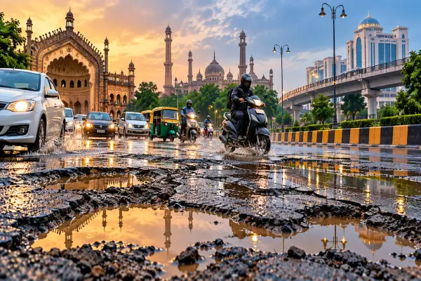 लखनऊ की सड़कों पर गड्ढों का जाल, शहर के कई इलाकों में सड़कें बदहाल